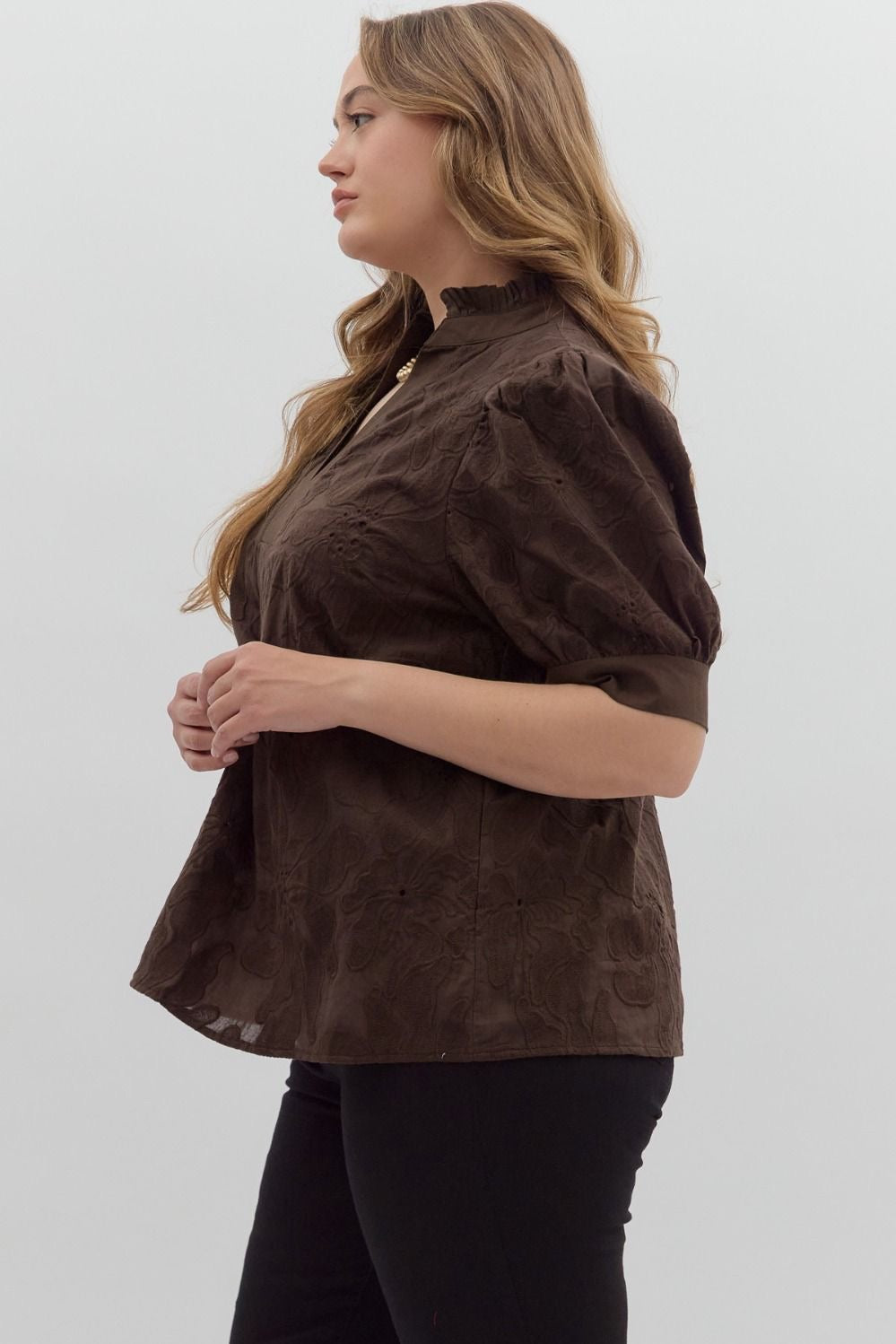 Floral embroidered  puff sleeve pullover top
