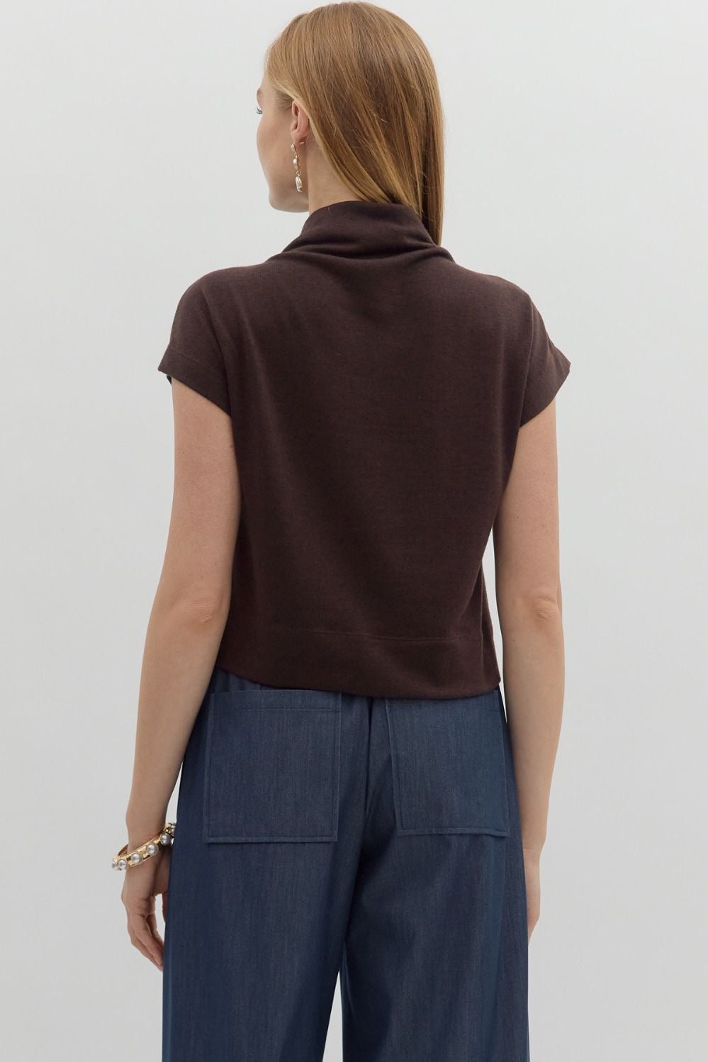 Solid knit mock neck pullover top