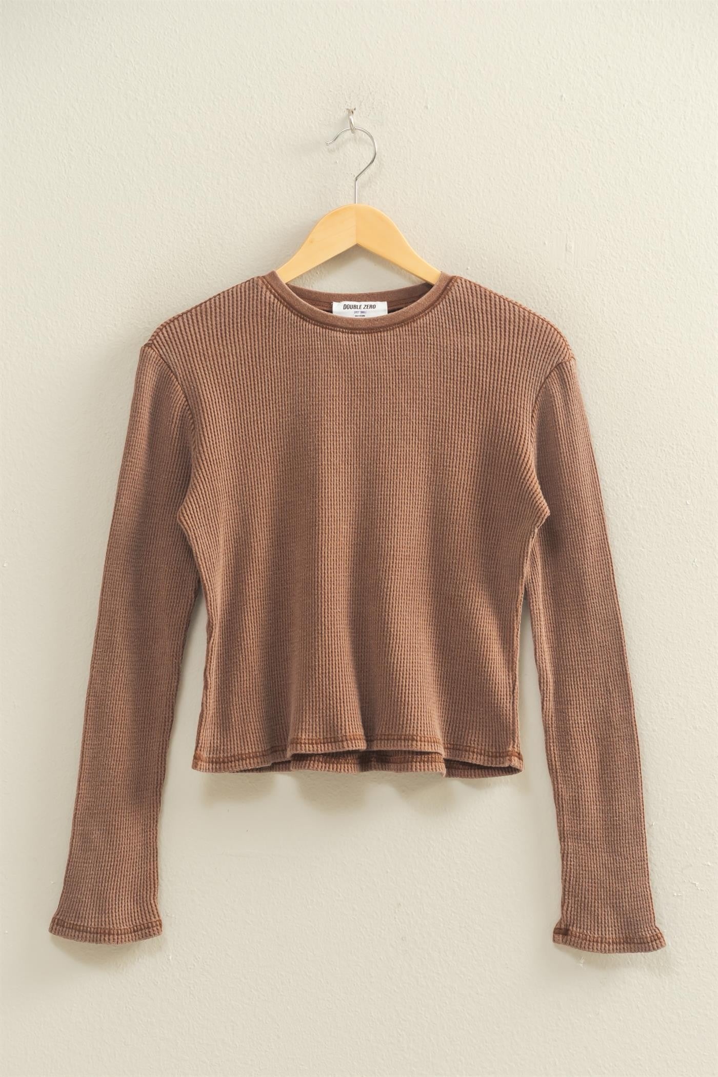 Mineral Wash Waffle Knit Long Sleeve Top