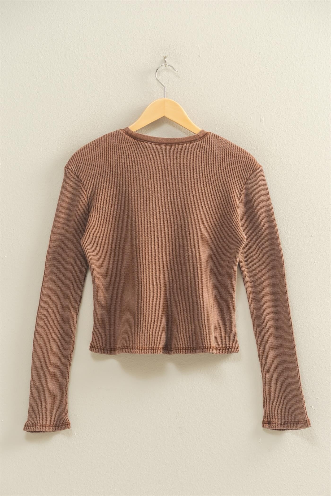 Mineral Wash Waffle Knit Long Sleeve Top