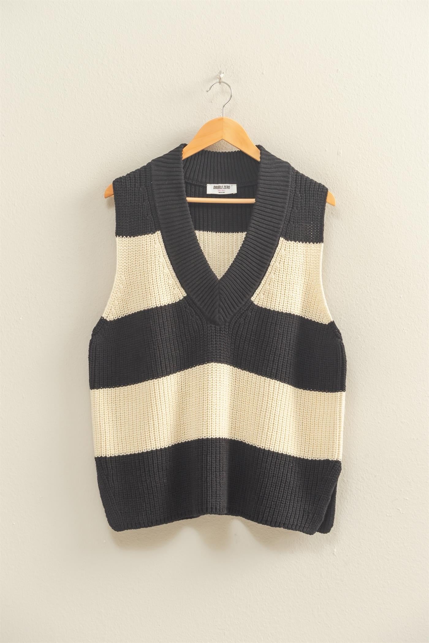 Striped V-neck Side Slit Sweater Vest