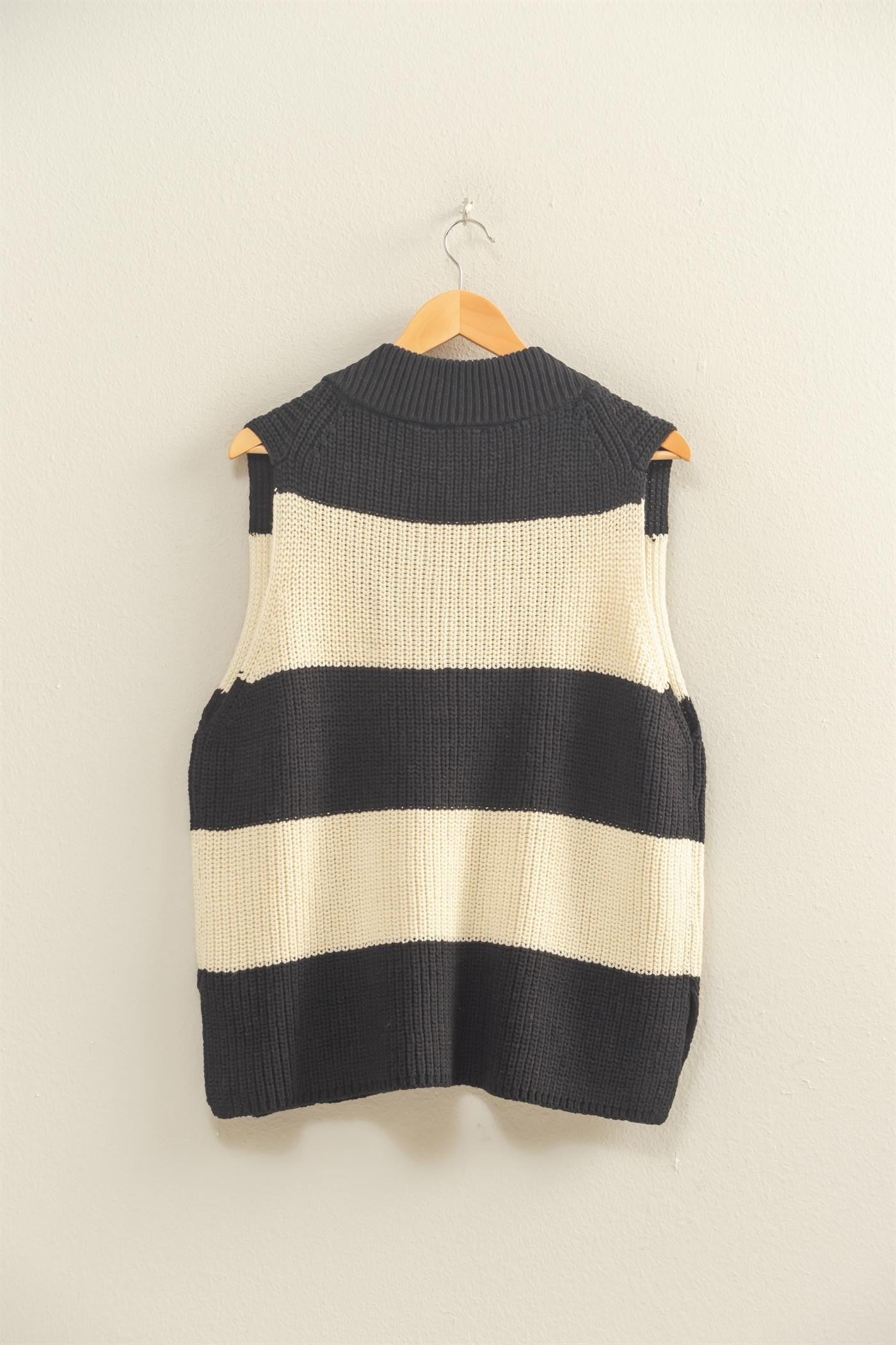 Striped V-neck Side Slit Sweater Vest