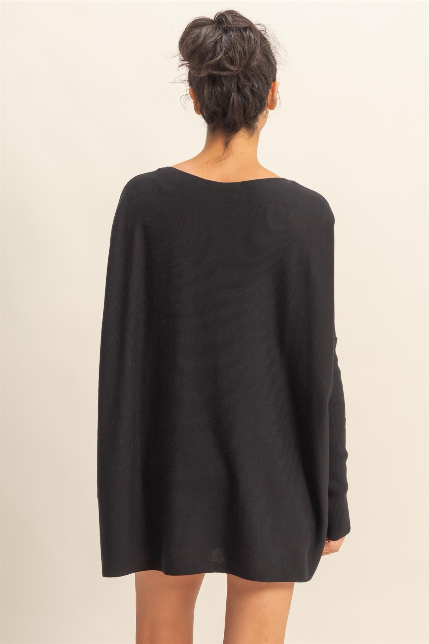 Boat Neck Batwing Sleeve Relaxed Sweater