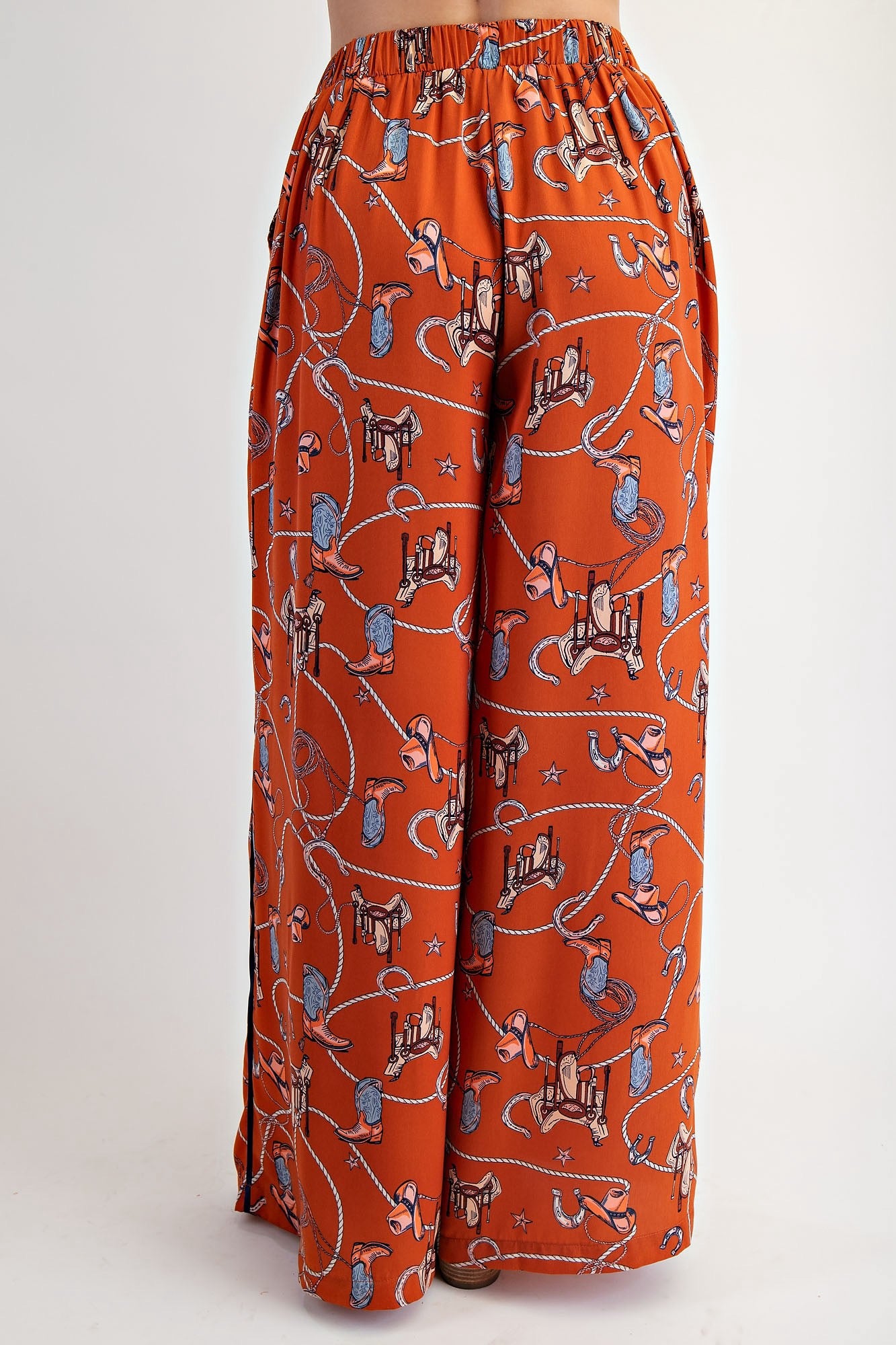 WESTERN PRINTED MIRABELLE SATIN PANTS