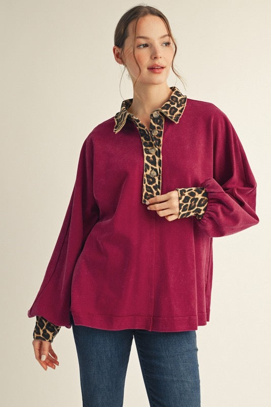 Leopard Contrast Washed Top