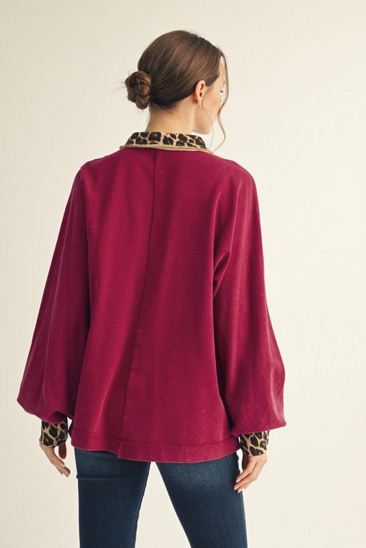 Leopard Contrast Washed Top