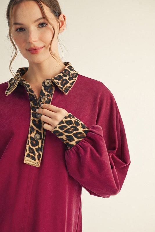 Leopard Contrast Washed Top