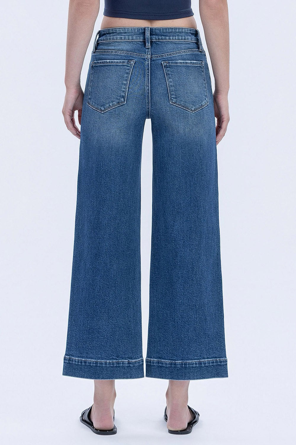 High Rise Trouser Hem Wide Leg Jeans