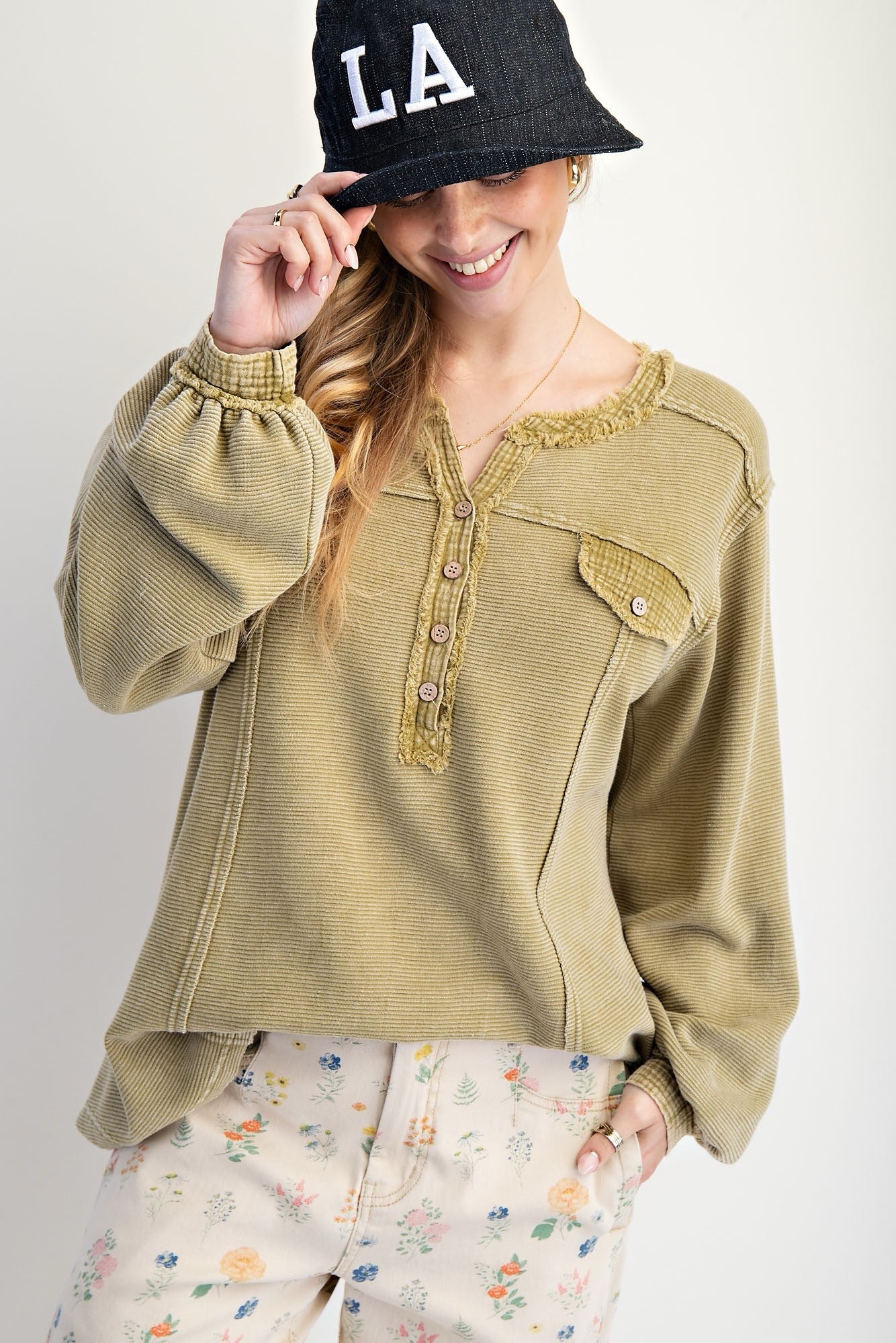 Textured Thermal Washed Henely Top