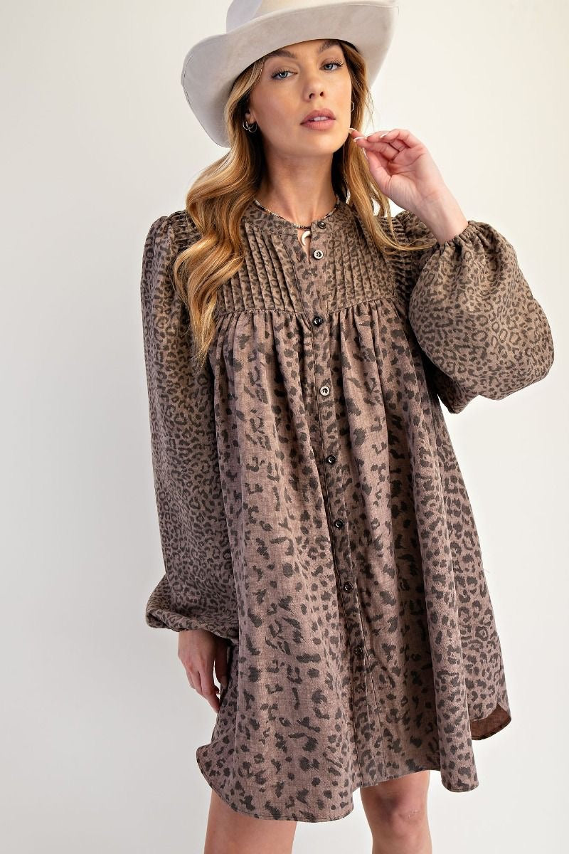 ANIMAL PRINTED BUTTON DOWN SWING DRESS
