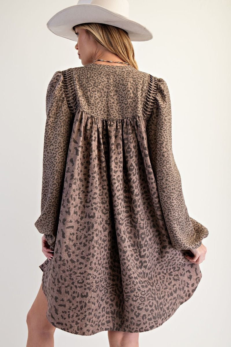 ANIMAL PRINTED BUTTON DOWN SWING DRESS