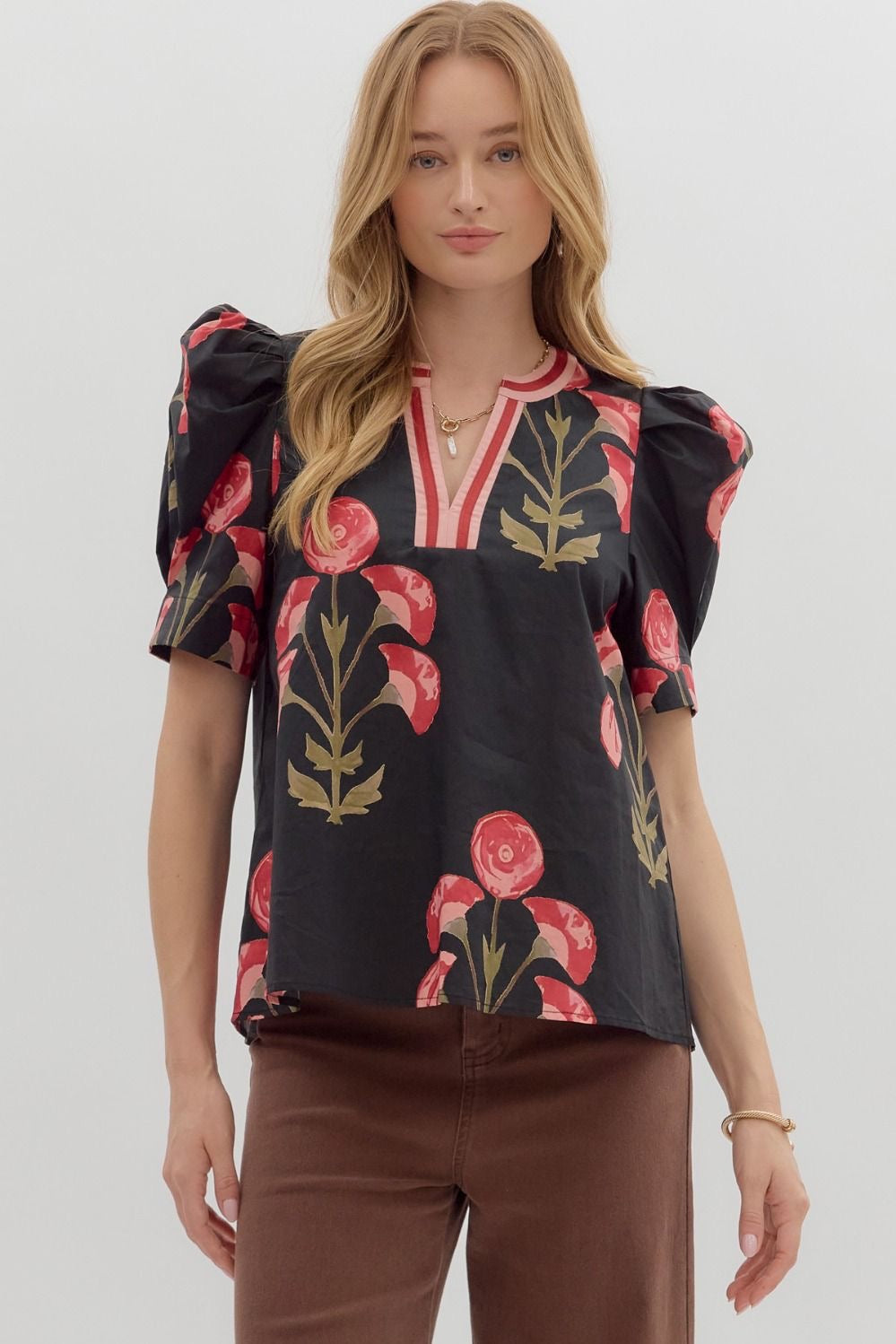 Floral Puffer Sleeve Top