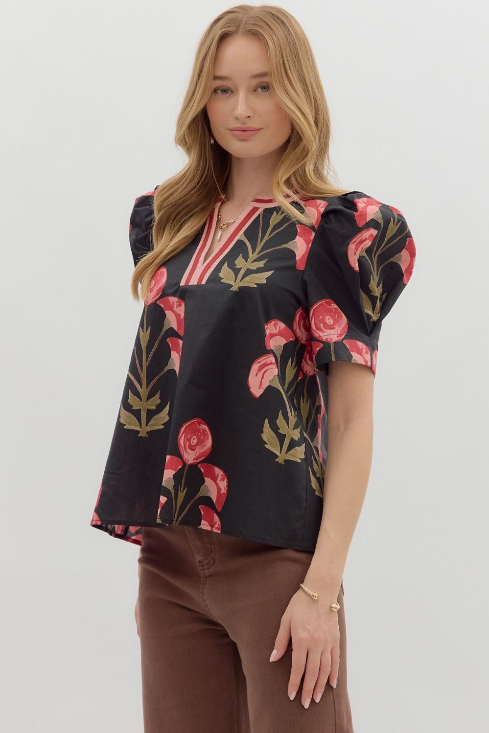 Floral Puffer Sleeve Top