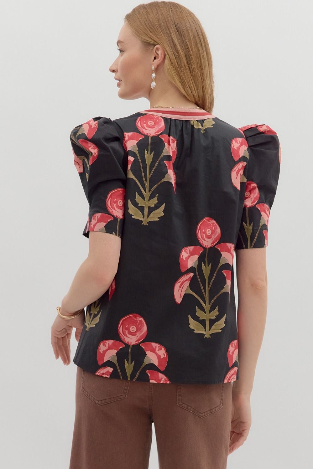 Floral Puffer Sleeve Top