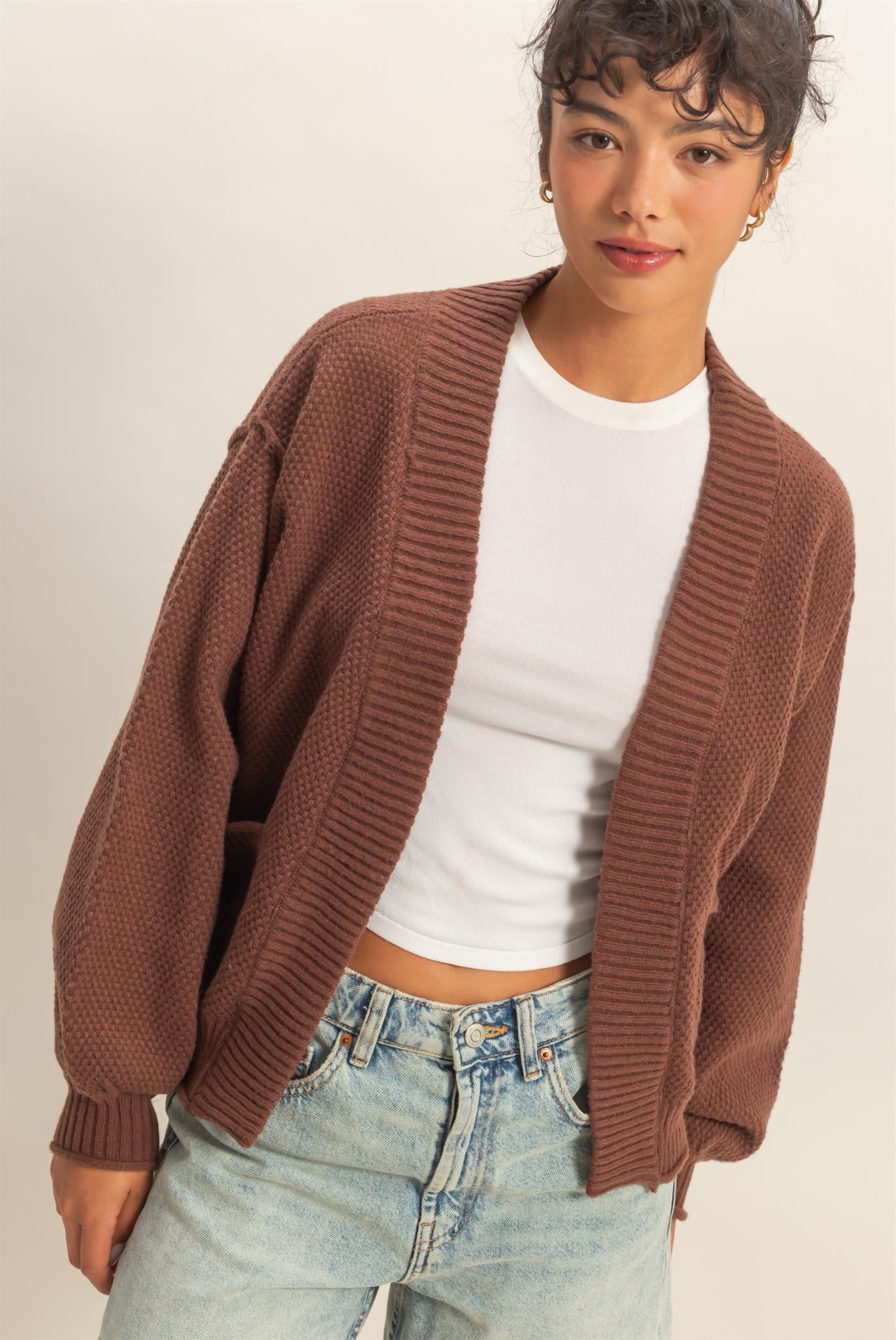 Oversized Textured Knit Cardigan Sweater