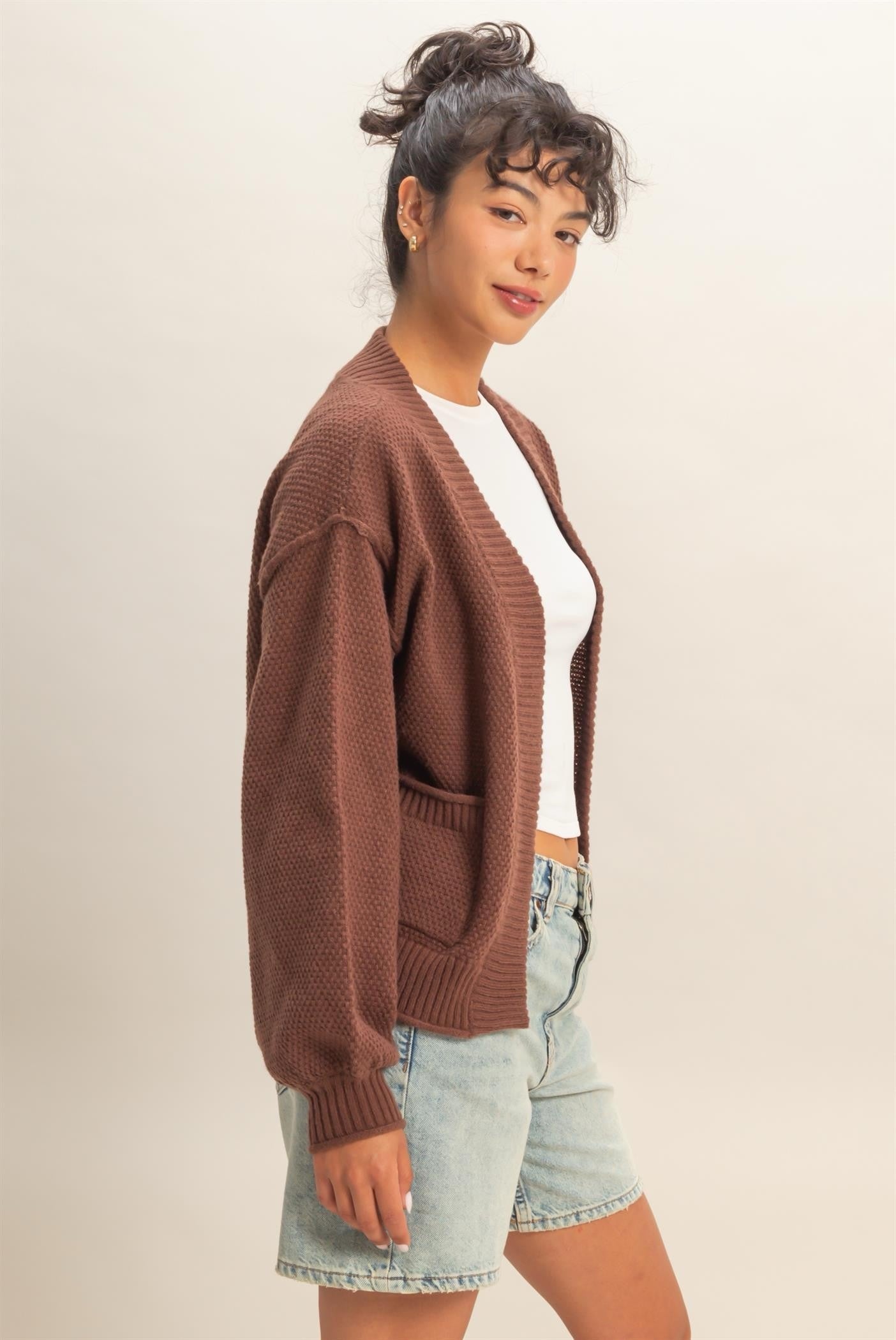 Oversized Textured Knit Cardigan Sweater