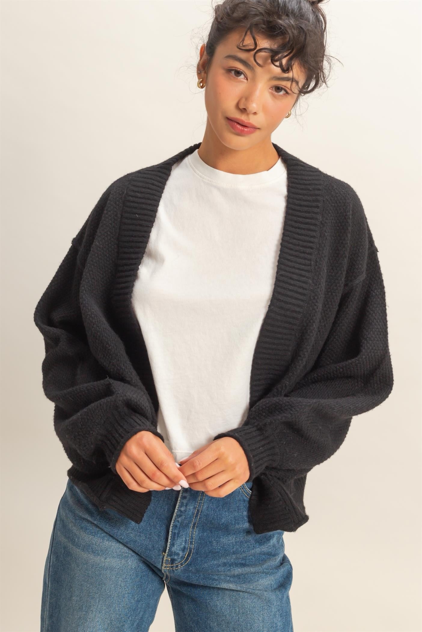 Oversized Textured Knit Cardigan Sweater