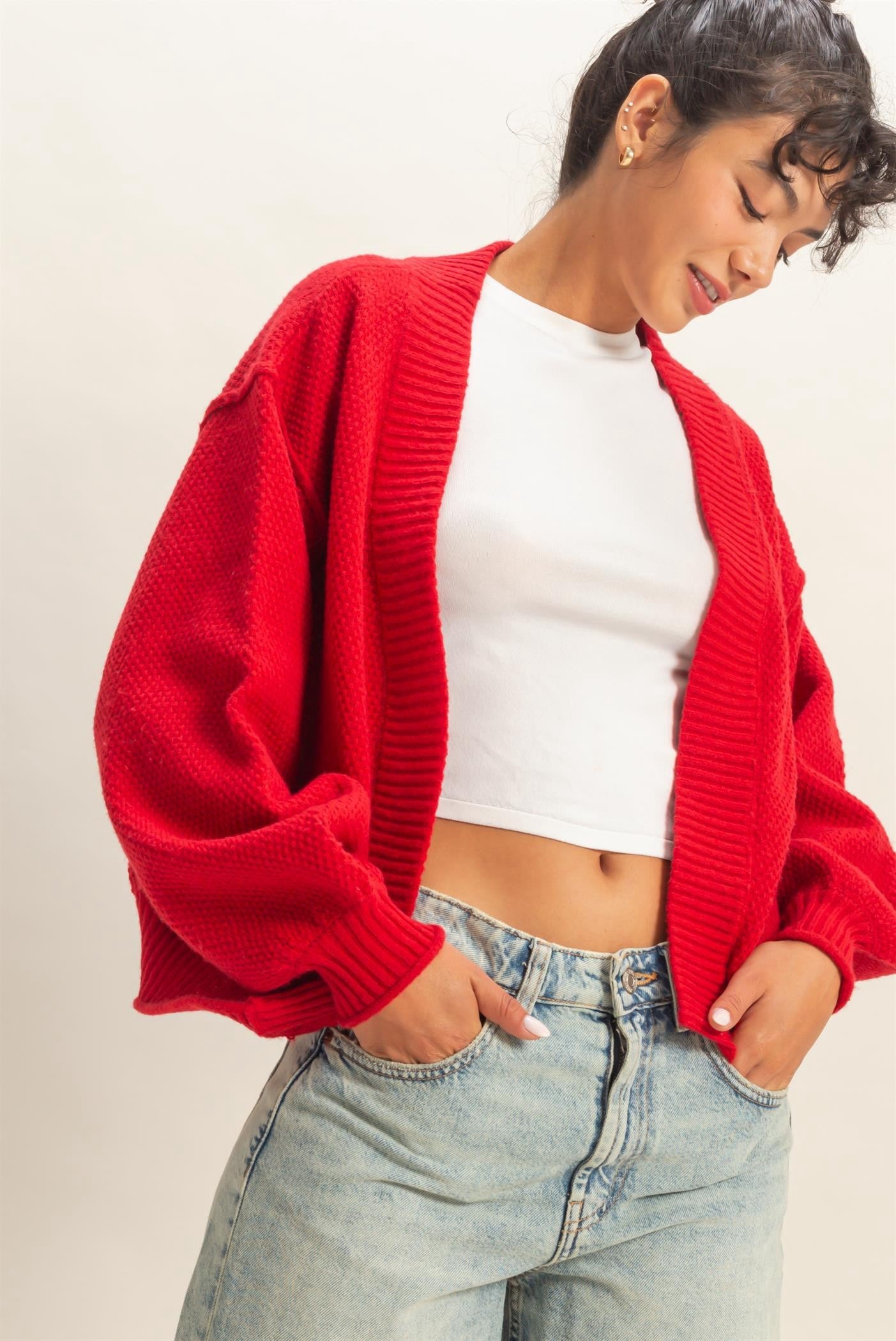Oversized Textured Knit Cardigan Sweater