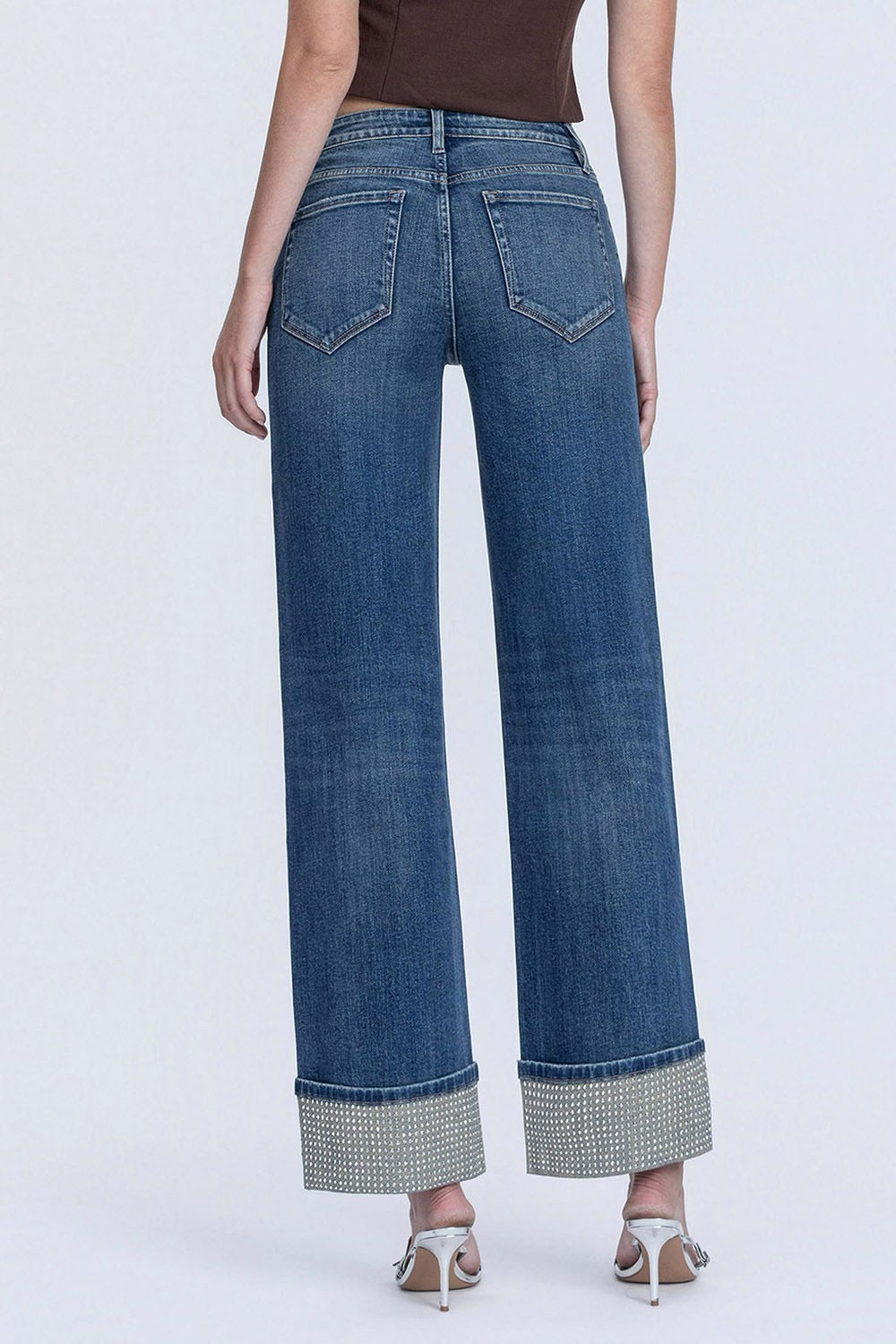 Flying Monkey Mid Rise Mineral Silver Cuffed Slim Wide Jeans