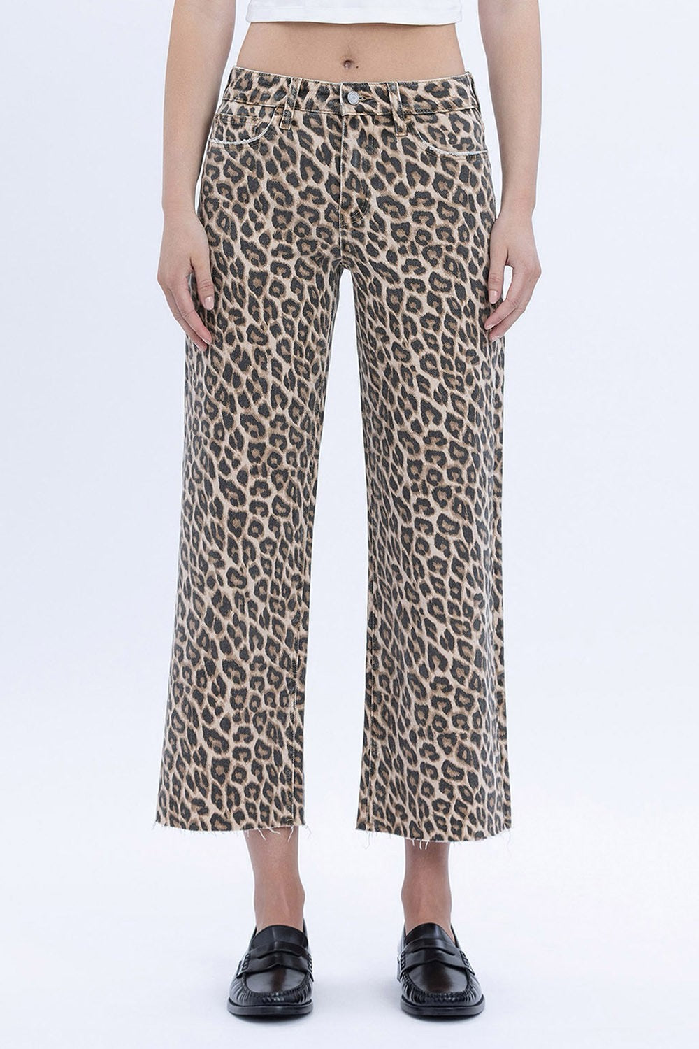 Vervet High Rise Animal Print Crop Wide Leg Jeans