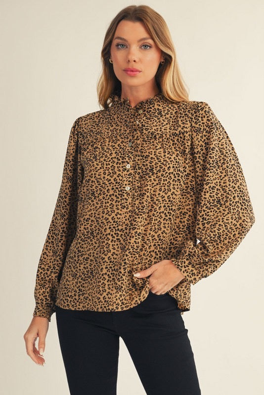 Ruffle Detail Leopard Top