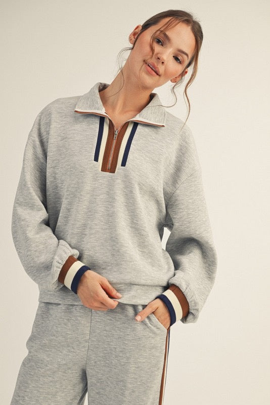 Colorblock Trim Detail Zip Up Sweatshirt