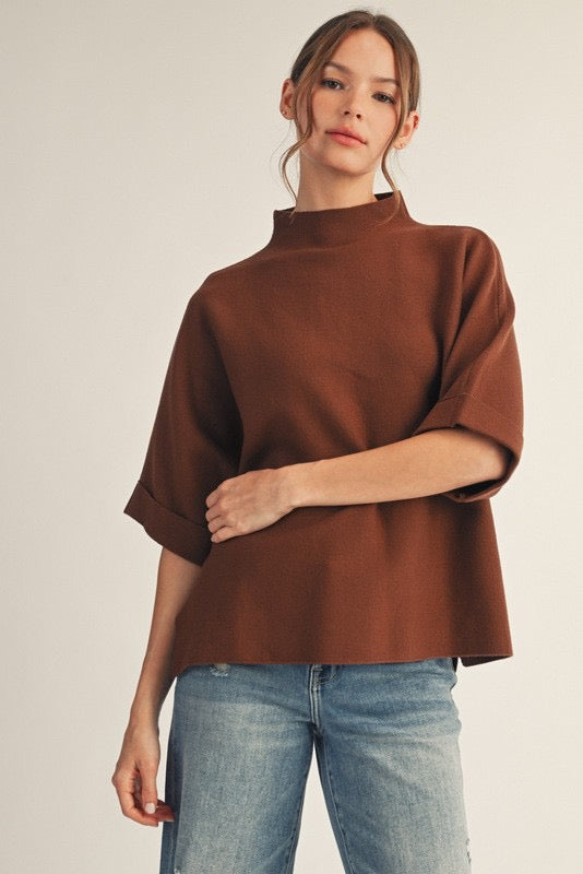 Mock Neck Soft Sweater Top