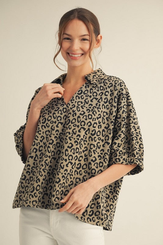 Drop Shoulder Leopard Top