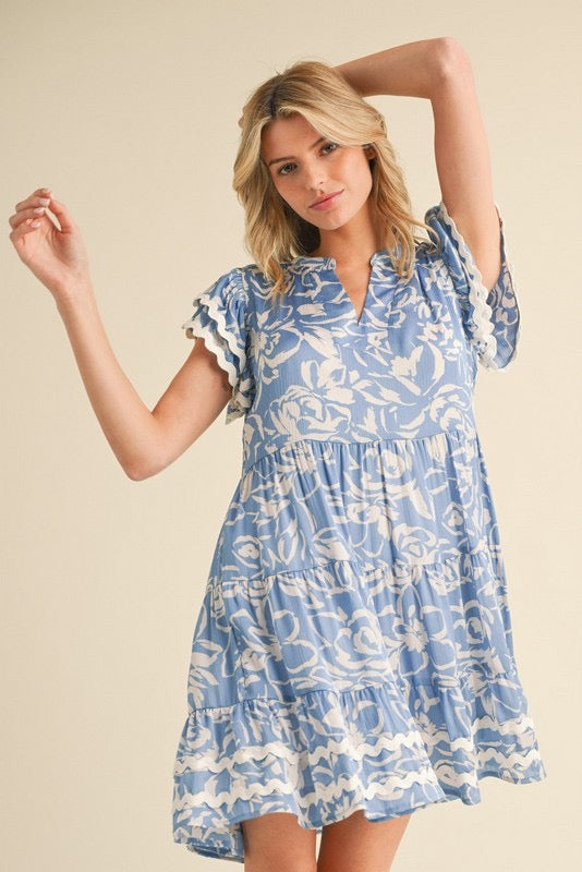 Satin Print Ruffly Dress