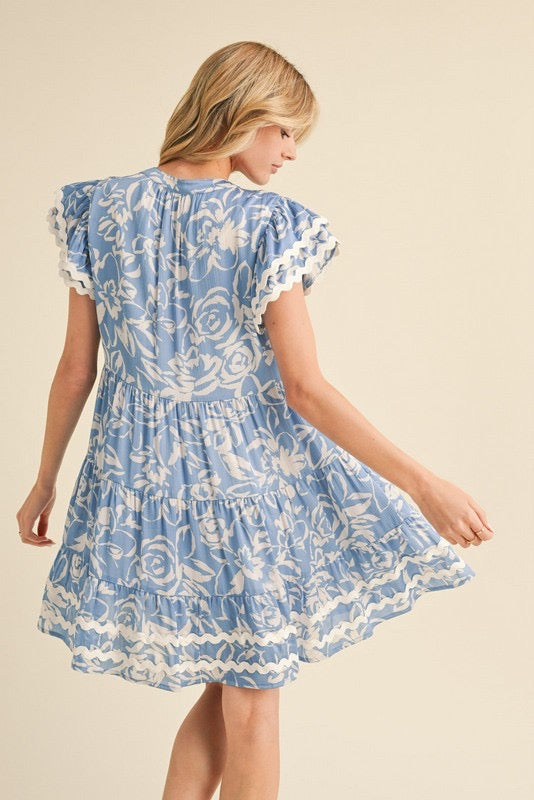 Satin Print Ruffly Dress