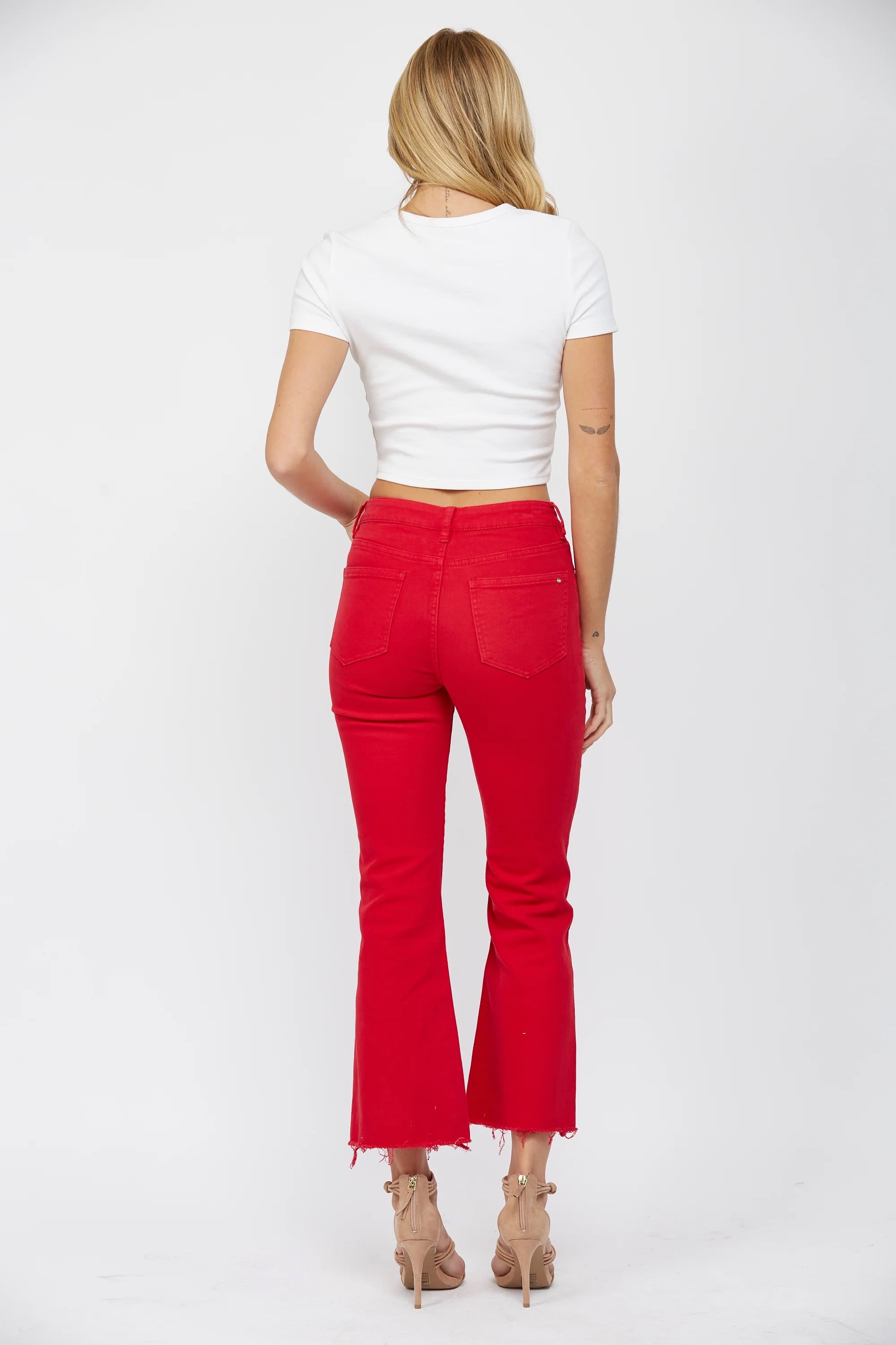 Red Mica High Rise Ankle Flare Jean