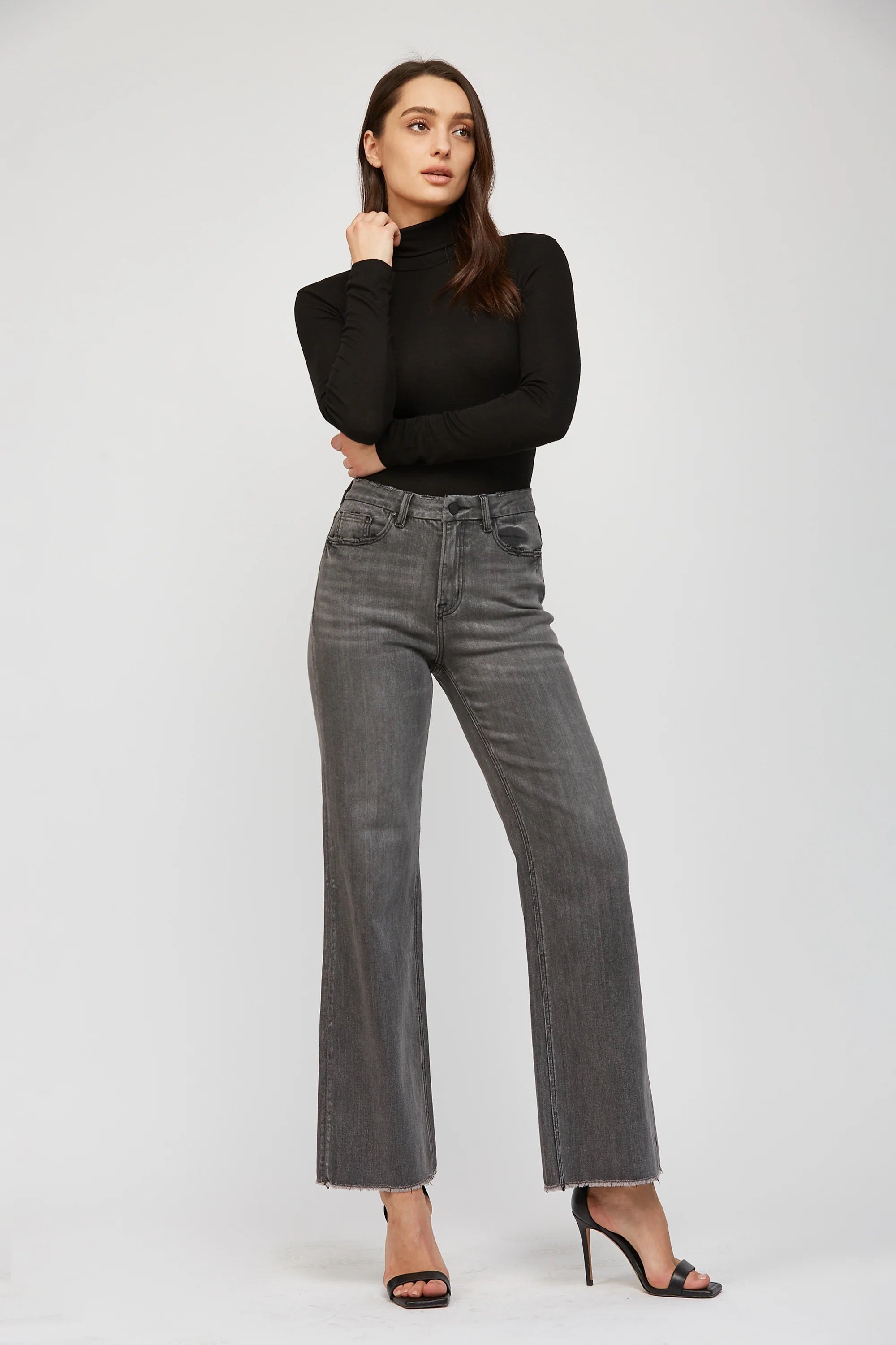 Mica Black Washed Super High Wide Leg Jean