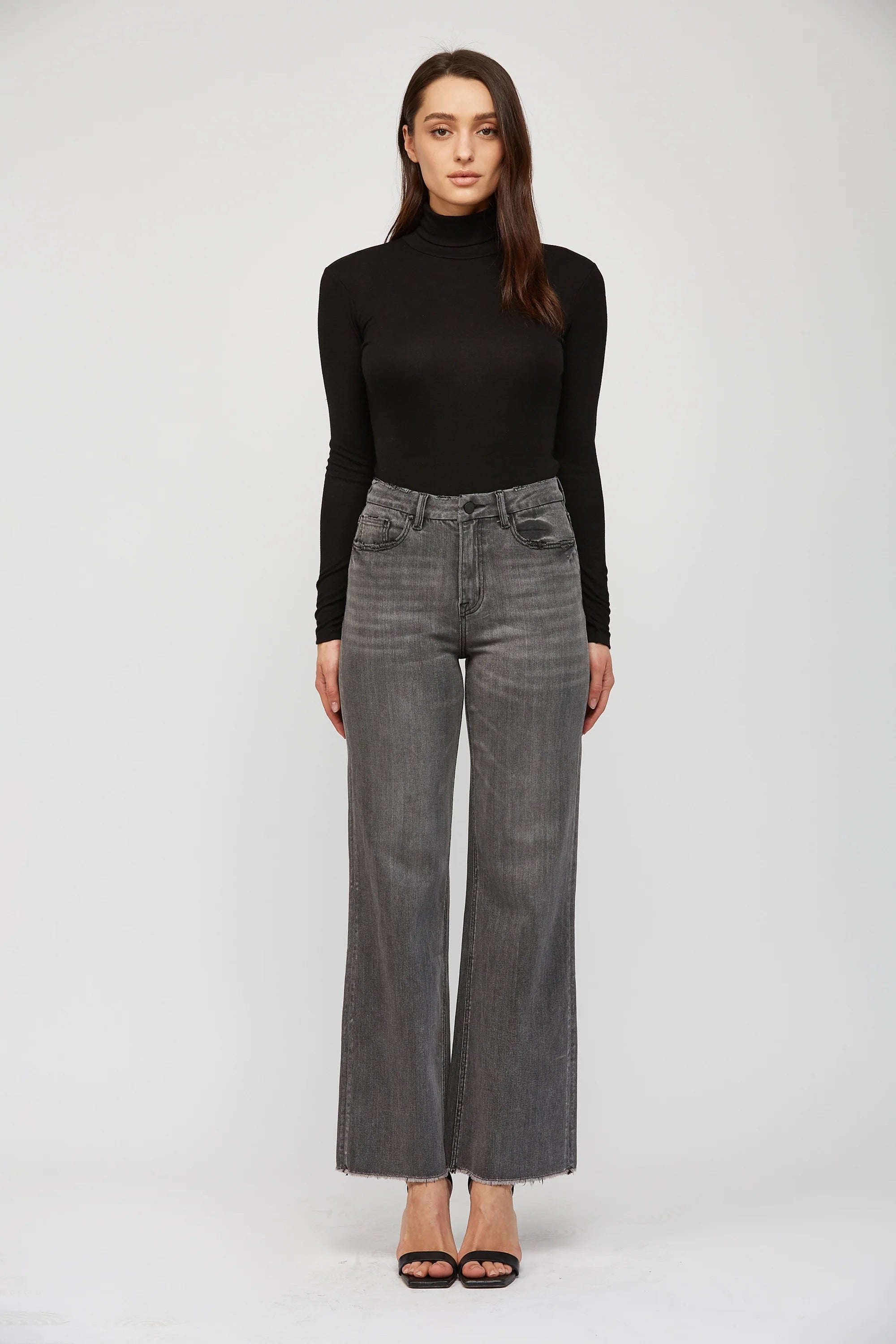 Mica Black Washed Super High Wide Leg Jean