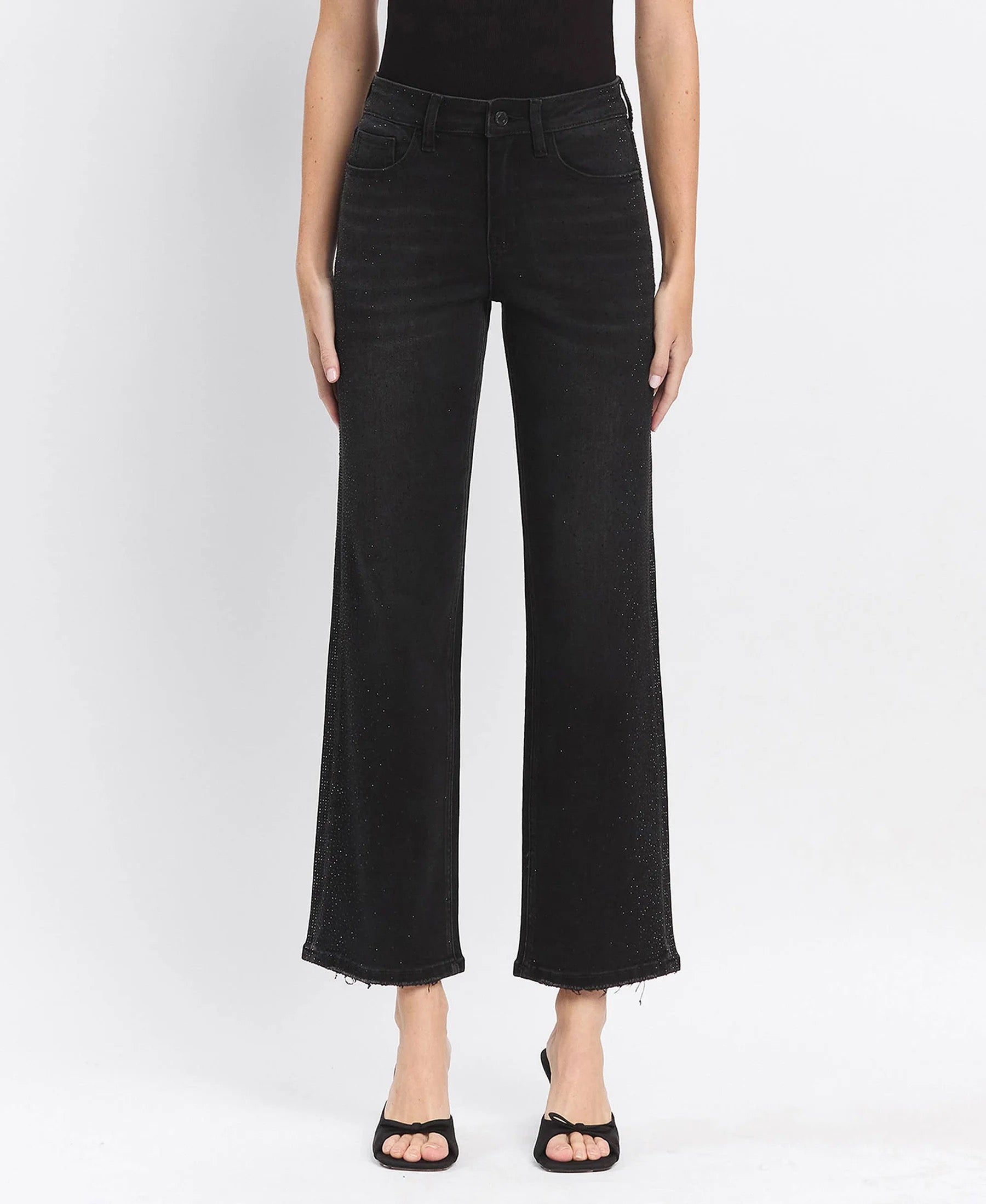 High-Rise Slim Wide Leg w/ Rhinestones