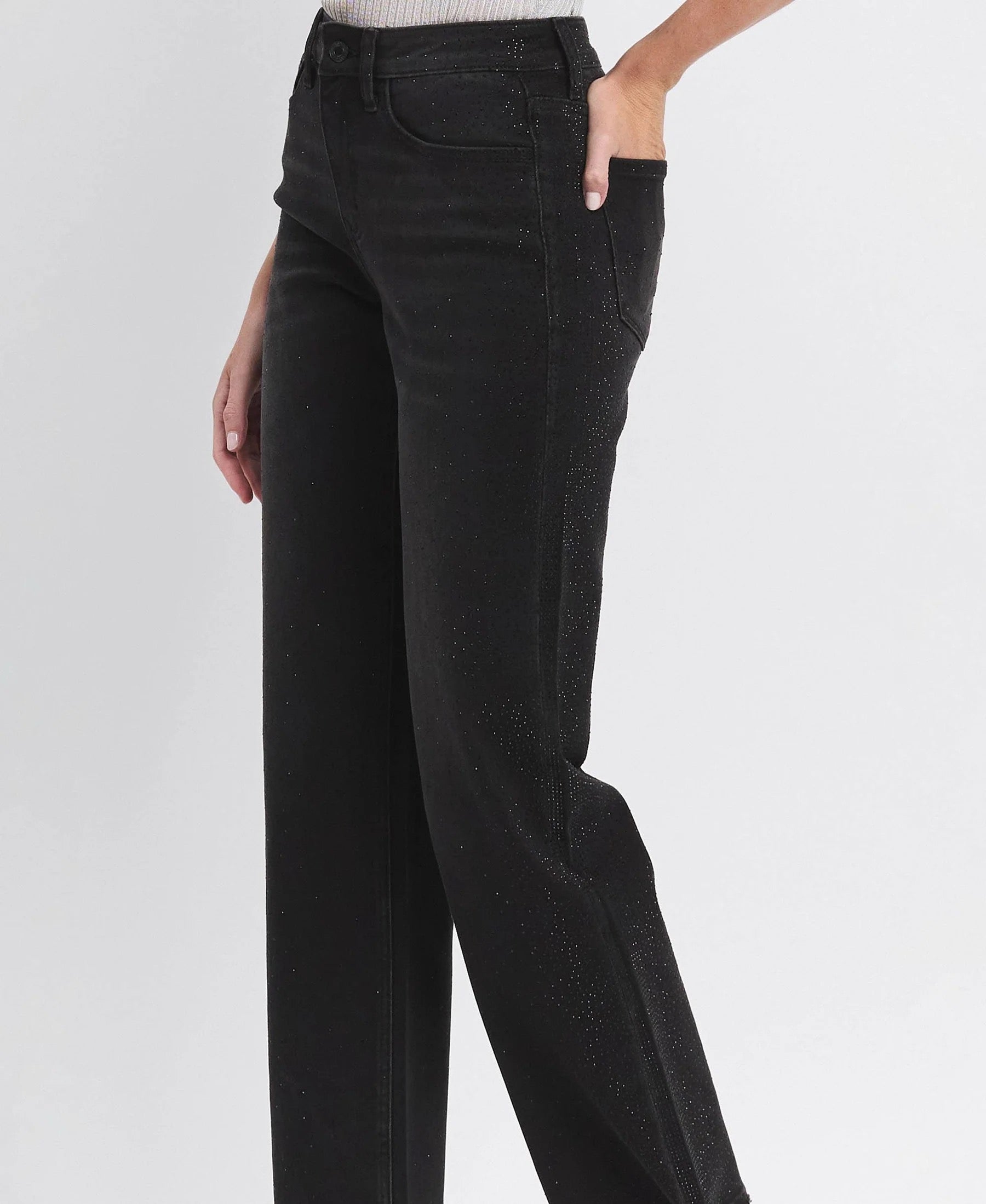 High-Rise Slim Wide Leg w/ Rhinestones