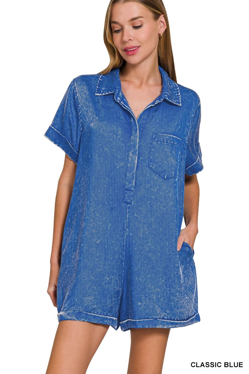 Classic Blue Mineral Wash Romper