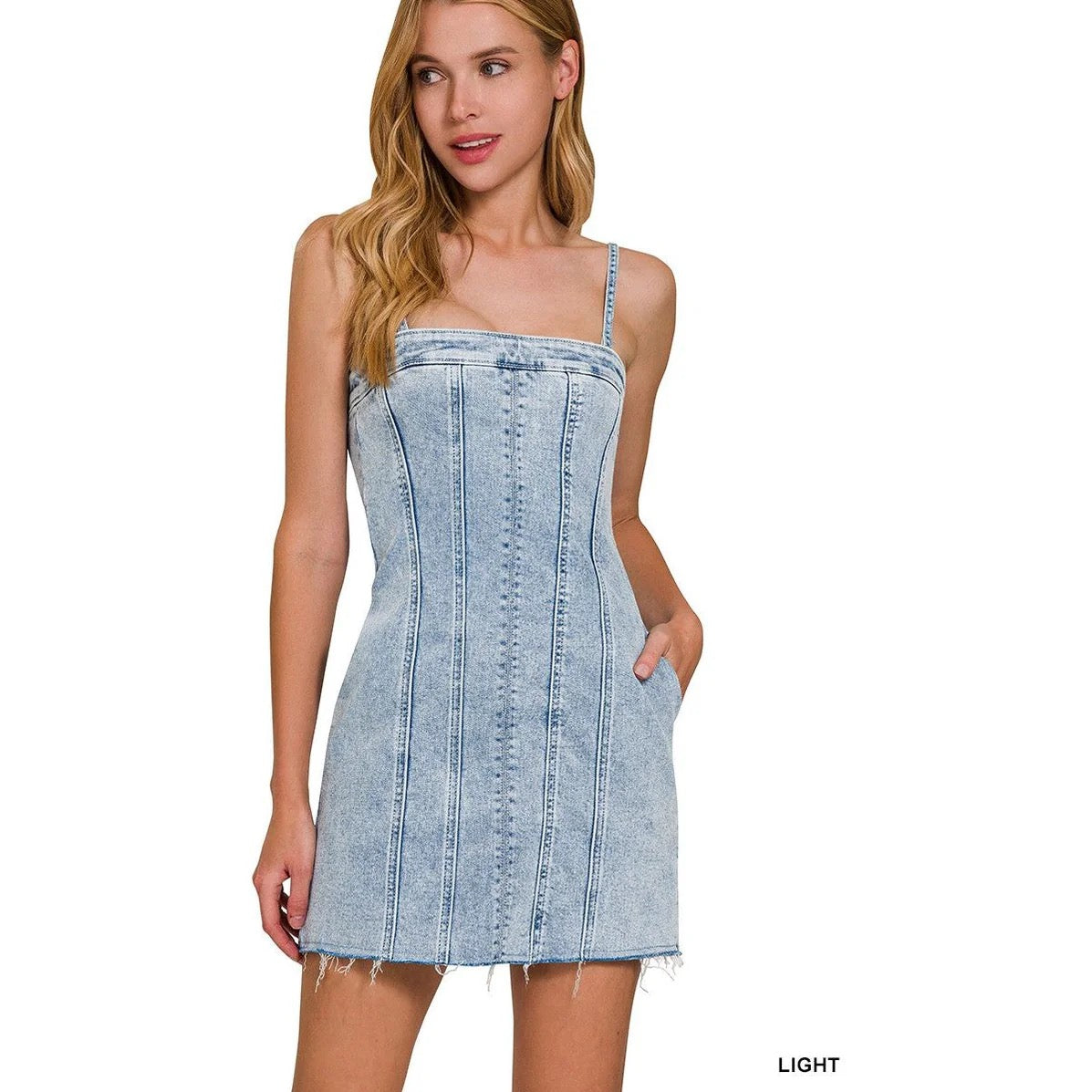 Spaghetti Strap Light Denim Dress