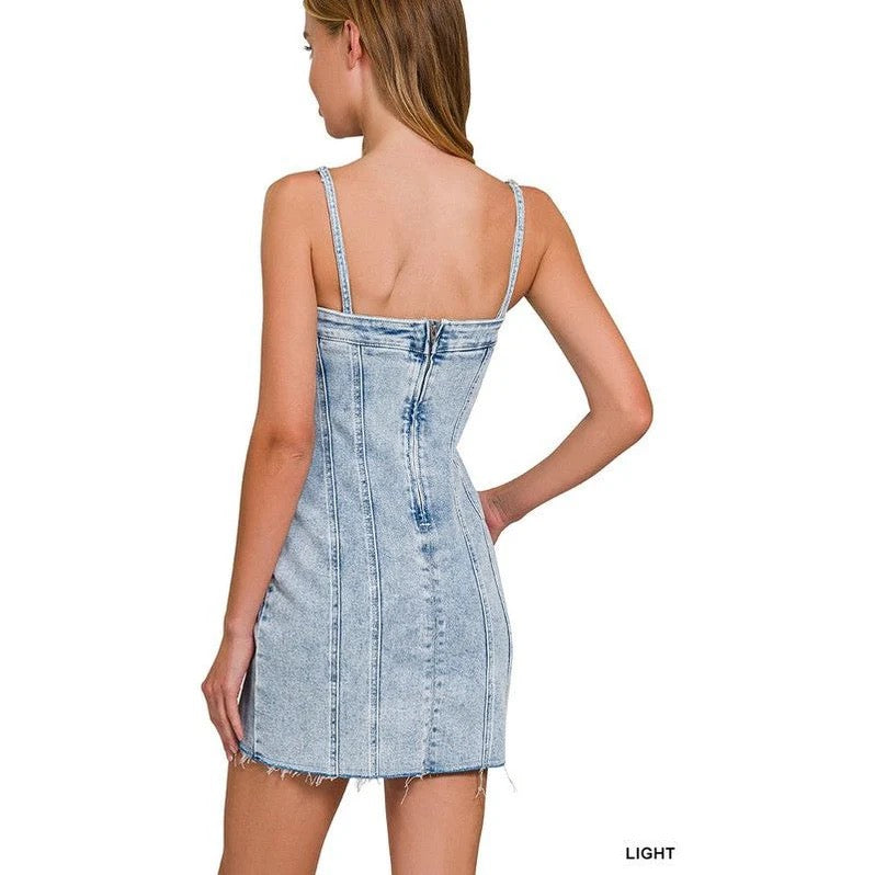 Spaghetti Strap Light Denim Dress