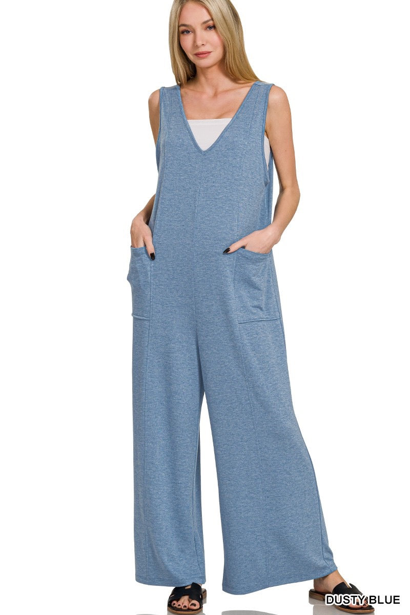 French Terry Deep V-Neck Jumpsuit