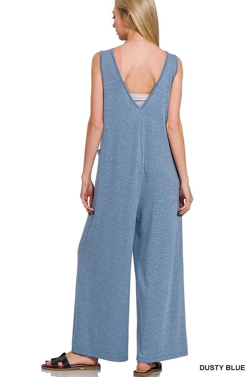 French Terry Deep V-Neck Jumpsuit