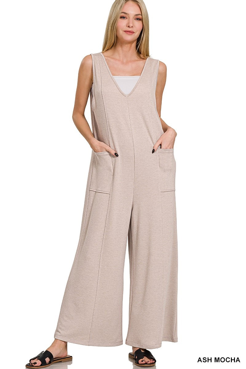 French Terry Deep V-Neck Jumpsuit