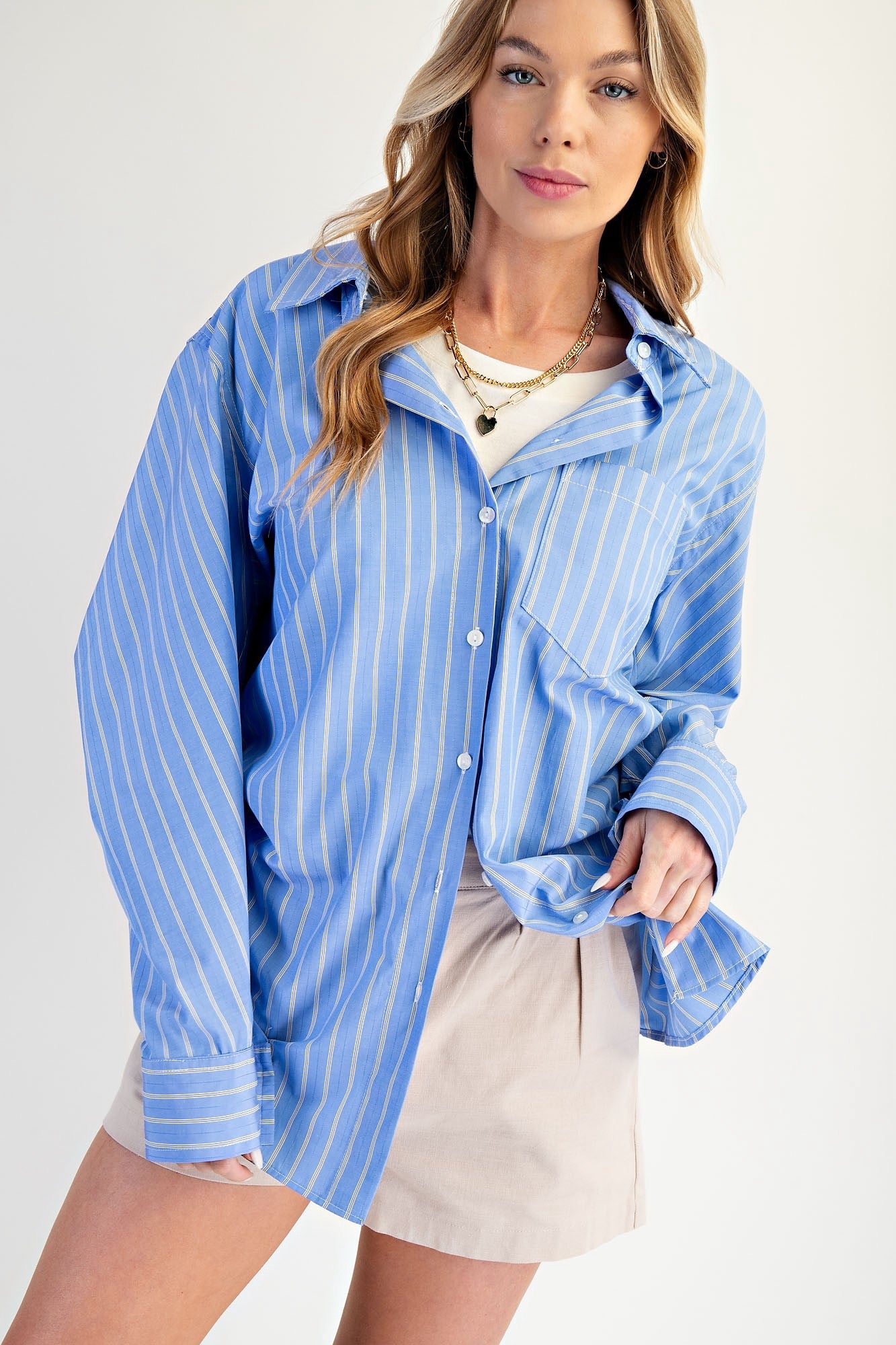 Oversized Striped Button-down Shirt