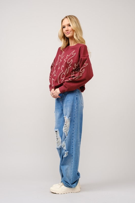 Western Boot Stitch Pullover Sweatshirt