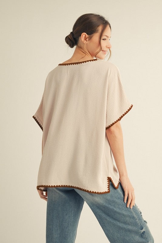 Oatmeal Shell Stitched Top