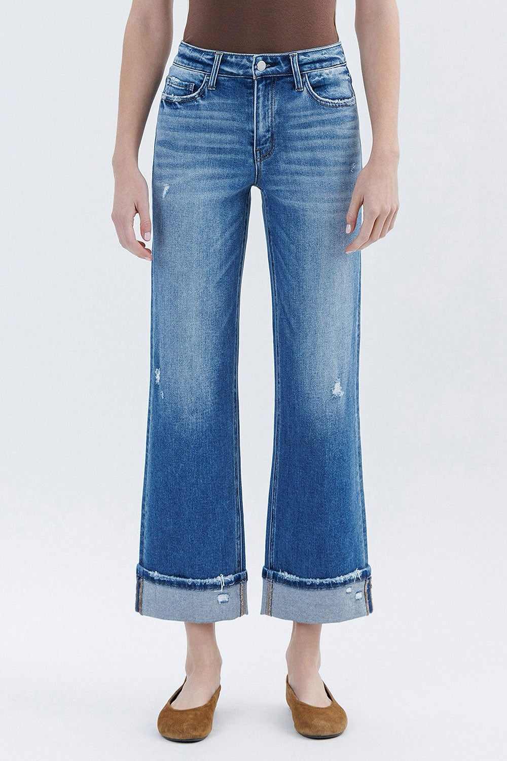 Flying Monkey High Rise Cuffed Slim Wide Jean