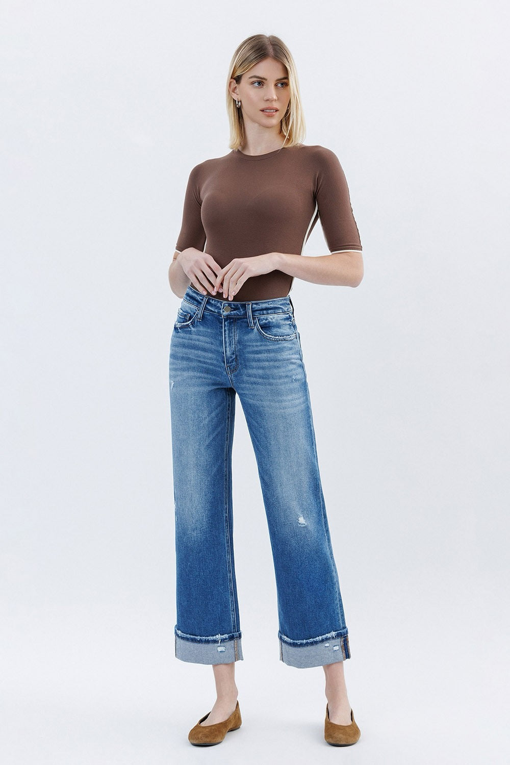 Flying Monkey High Rise Cuffed Slim Wide Jean