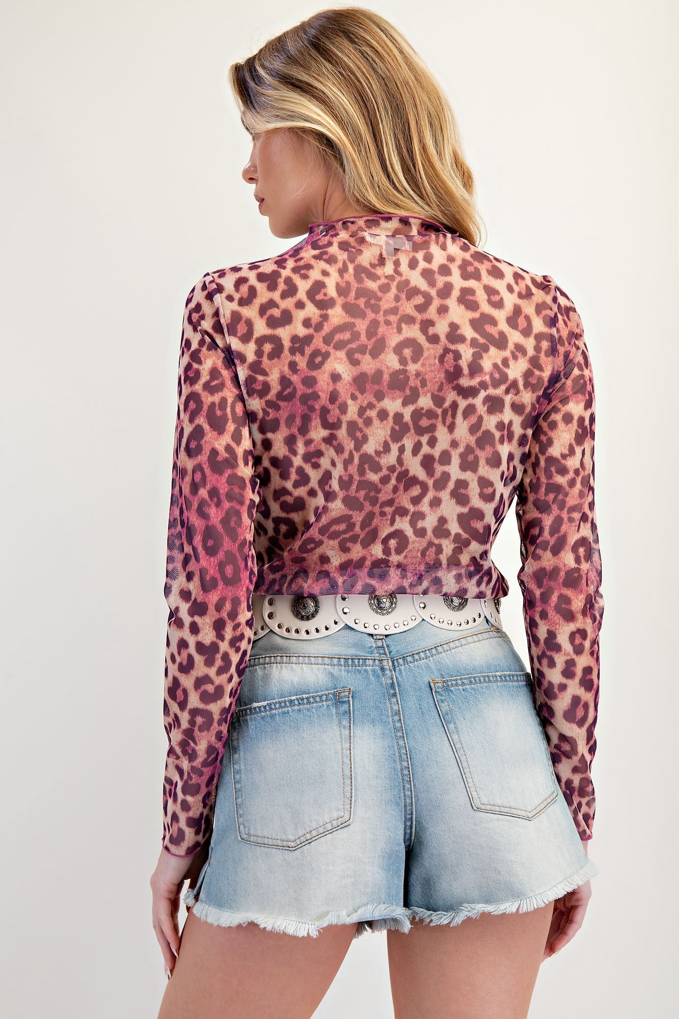 Easel Magenta Animal Print Mesh Top