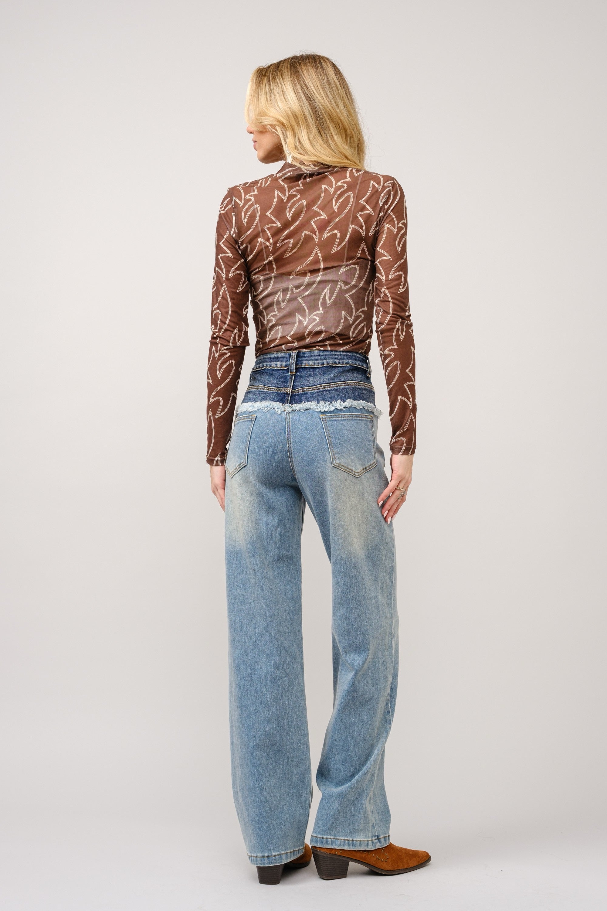 Western Boot Stitch Sheer Top