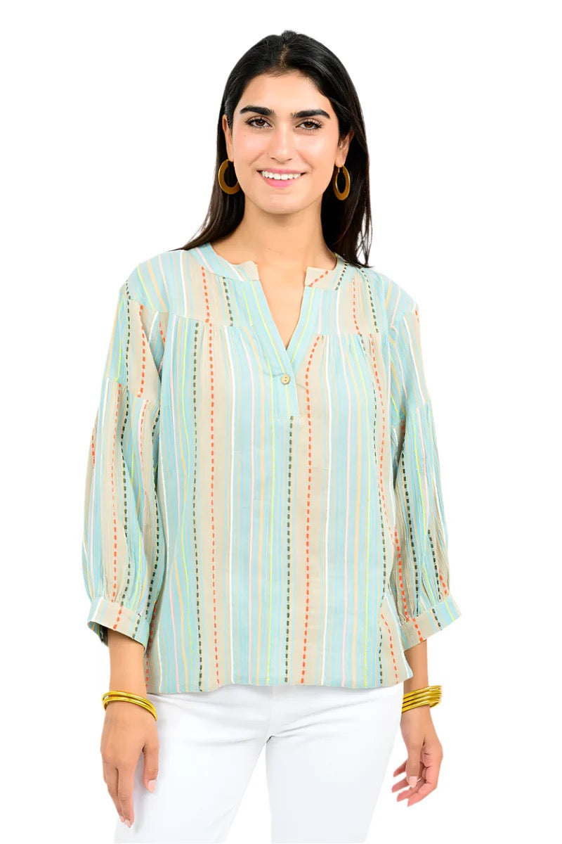 Gauze Striped Popover Top