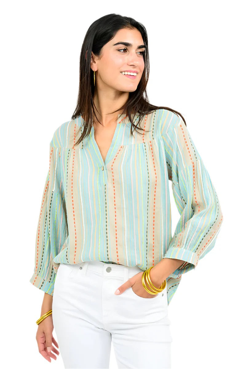 Gauze Striped Popover Top